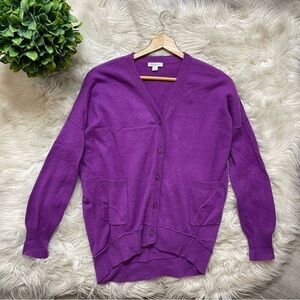 Garnet Hill Purple Cashmere Button‎ Down Cardigan Sweater